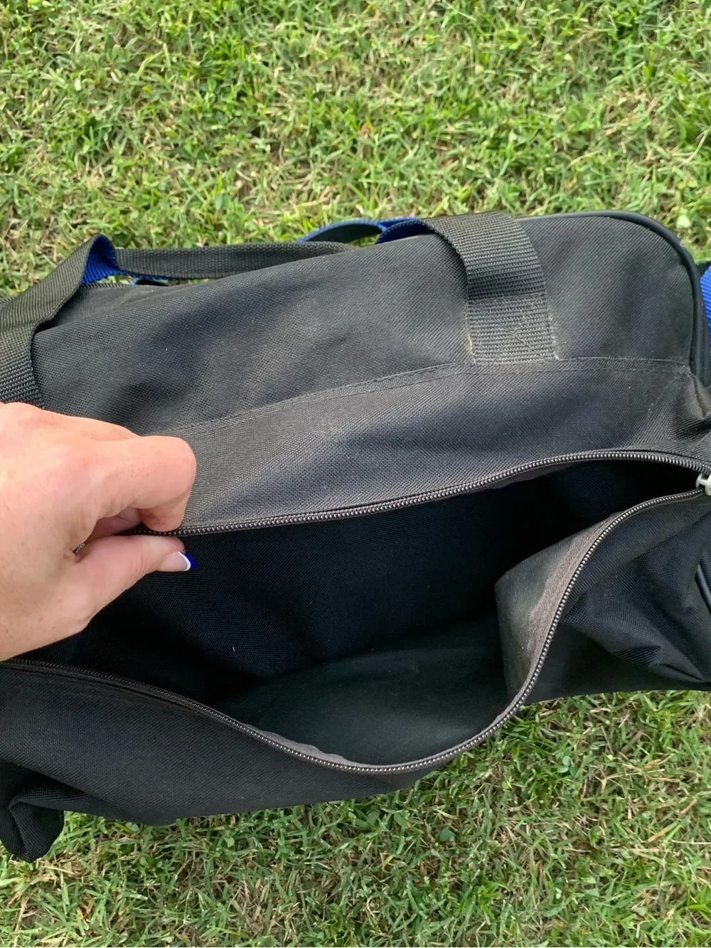 Vintage Ford Black Canvas Duffel with Bright Blue Shoulder Strapww